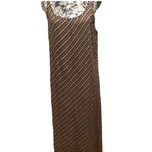 𝅺Faded Glory X-Large brown print maxi dress bias cut scoop neck